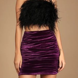 Right Here, Right Wow Purple Velvet Ruched Mini Skirt